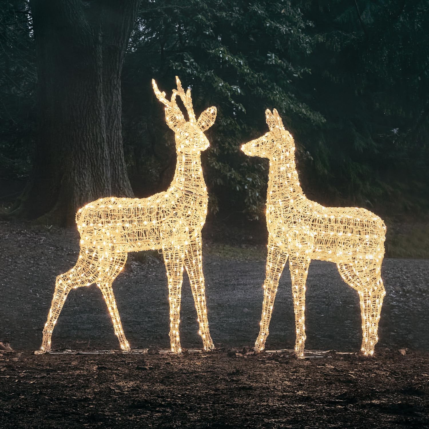 Lights4fun 3-in-1 Swinsty LED Rentier Duo Figur Hirsch 160cm Timer Weihnachtsbeleuchtung Außen und Innen