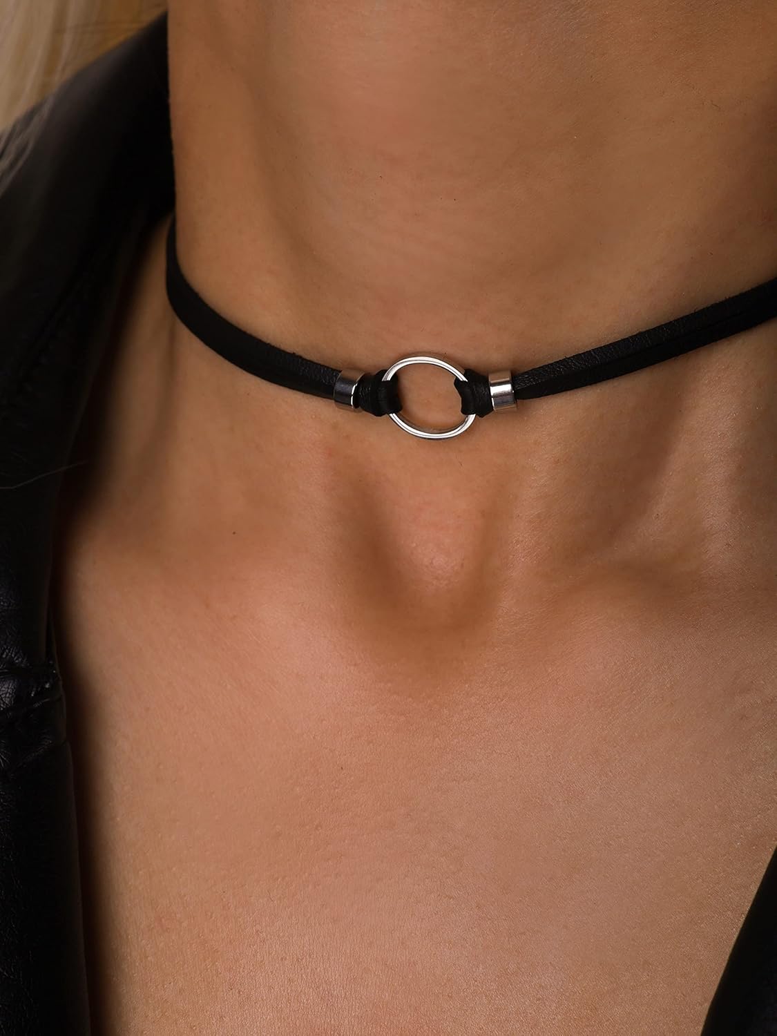 Sacina Goth Hippie O Ring Choker, Black Faux Leather Choker, Halloween Christmas New Year Jewelry Gift For Women - Image 3