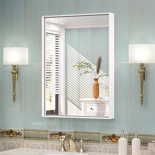 Miniatura 13 de TETOTE Espejo de baño dorado cepillado de 24 x 36 pulgadas, espejo rectangular de metal dorado con marco de tocador de baño, moderno espejo de pared