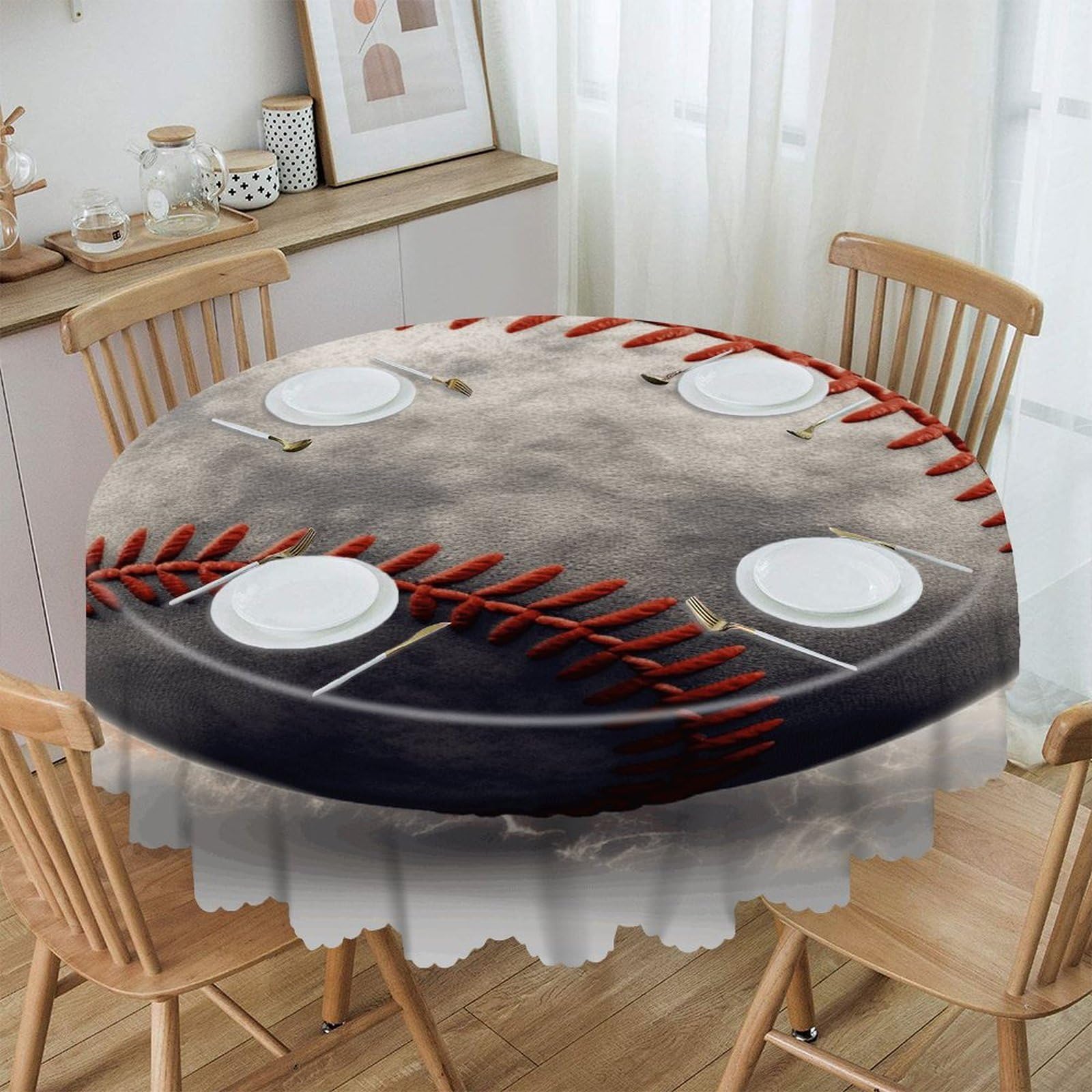 VstaDank 60 Inch Round Baseball Tablecloth Polyester Waterproof Wrinkle Free Table Cloth Spillproof Washable Table Cover Colorful Tablecover Decor for Home Kitchen Dining Party