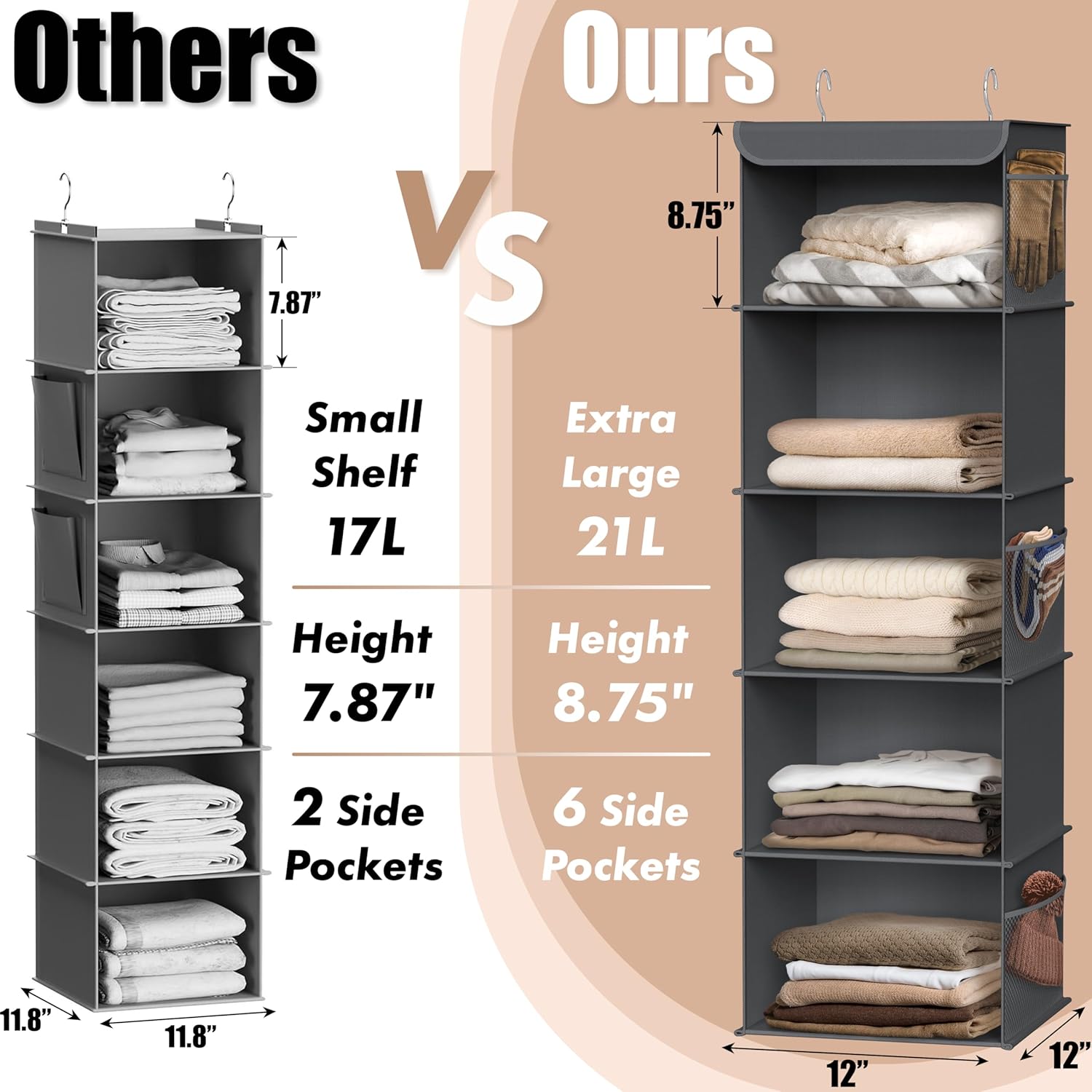 Simple Houseware 5 Shelf Hanging Closet Organizer, Dark Gray - Image 4