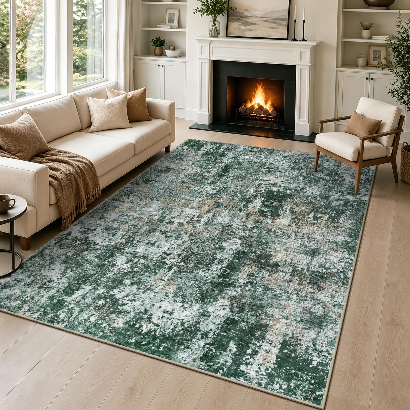 Capslpad Vert Tapis Abstrait Salon 120x180cm antidérapant Poils Courts Laine synthétique Chambre à Coucher Tapis Lavable Minimaliste de lit Tapis pour Salon Chambre à Coucher Bureau Décoration