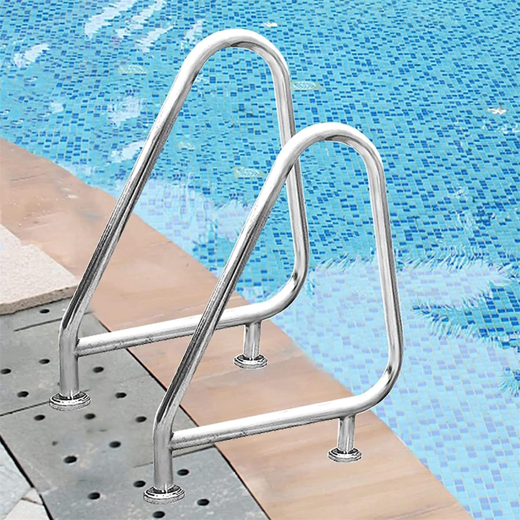 Pool Handrails Set of 2 Pool Rail 32x35.4 Inch Pool Railing 304 Stainless Steel Pool Handrail Humanized Swimming Pool Handrail with Blue Grip Cover & Drill Bit & Self-Taping Screws