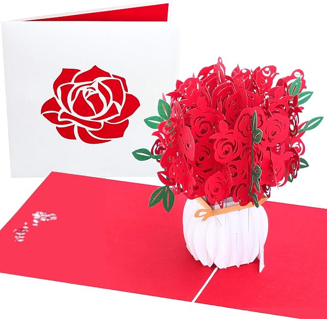 PopLife Red Roses Pop Up Valentine's Day Card - 3D Happy Anniversary, Bouquet Pop Up Card, Happy Birthday, Engagement - for Wife, for Girlfriend, for Fiancé