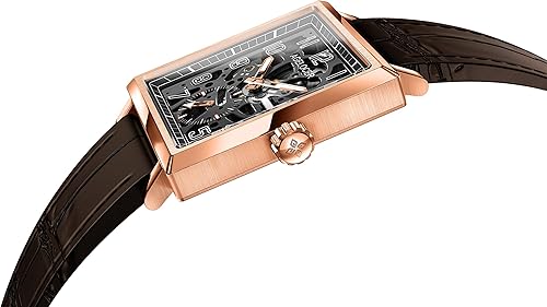 Vista 3 de AGELOCER Reloj de vestir analógico luminoso de acero inoxidable con esqueleto negro hueco cuadrado de doble cara para hombre