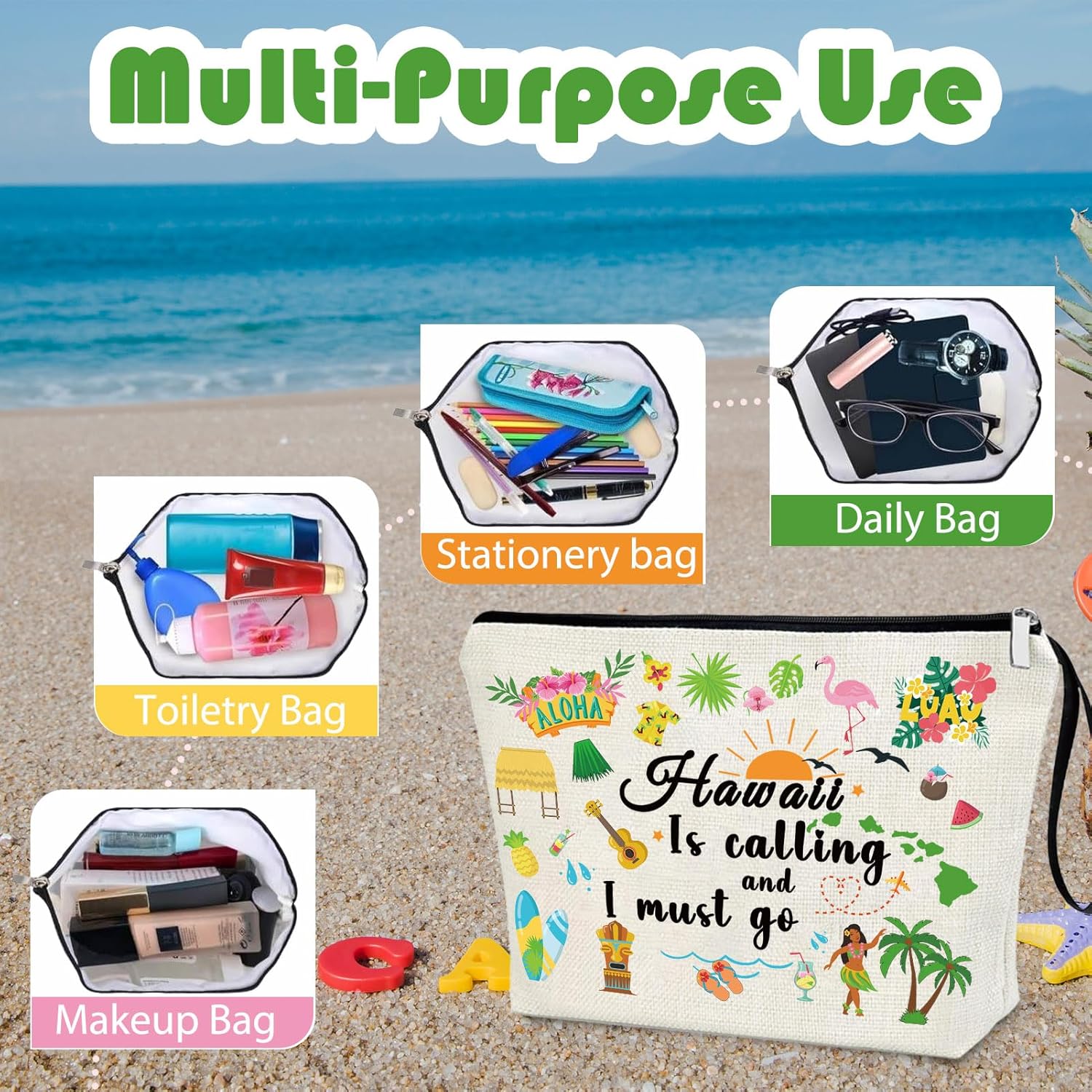 Hawaii Gift Hawaii Trip Present Makeup Bag Travel Cosmetic Case For Women Summer Vacation Zipper Organizer Pouch Funny Hawaii Lover Family Vacation Aloha Girls Trip Tropical Luau Party Decoration - Image 3