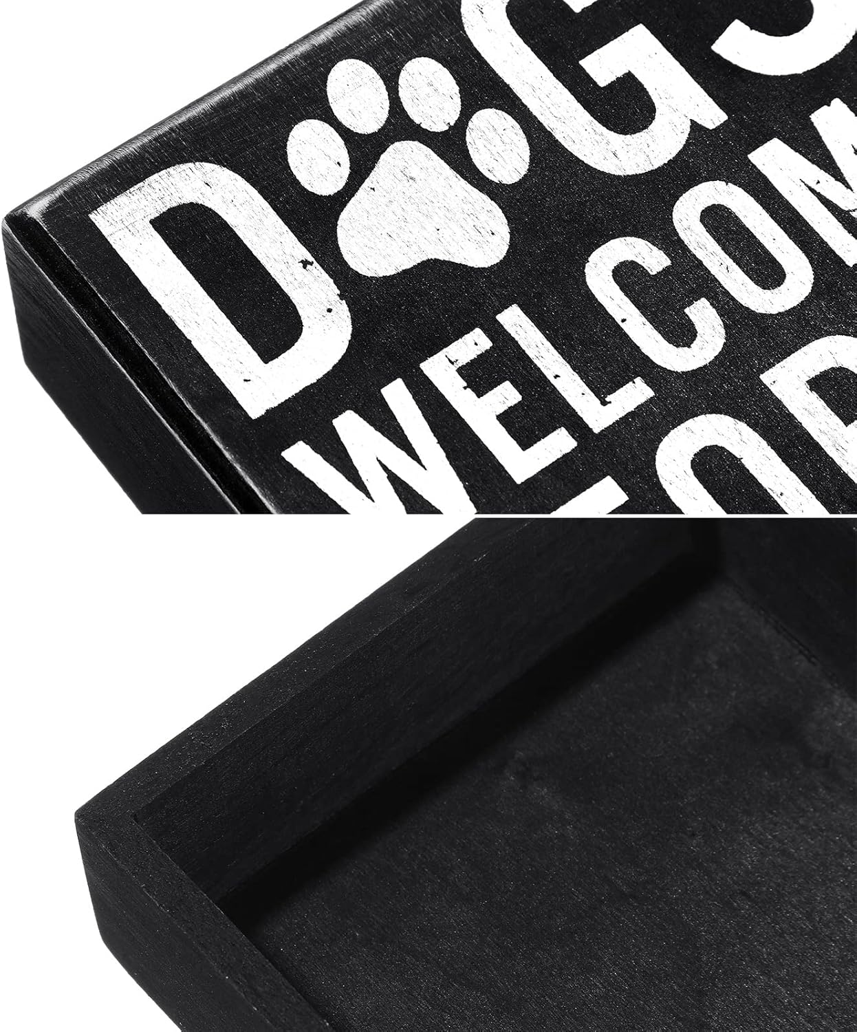 Dogs Welcome People Tolerated Dog Lover Decor Presents for Animal Lovers Wood Dogs Box Sign Welcome Word Dog Signs Rustic Wall Decor Art Pet Saying Farmhouse Decor, 5 x 6 x 1.77 Inch(Black Bottom) - Image 3