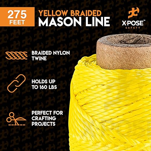 Miniatura 28 de Xpose Safety Cuerda blanca Mason Line – # 18 trenzado de nailon – Línea de construcción duradera de 275 pies para herramientas de mampostería, nivel