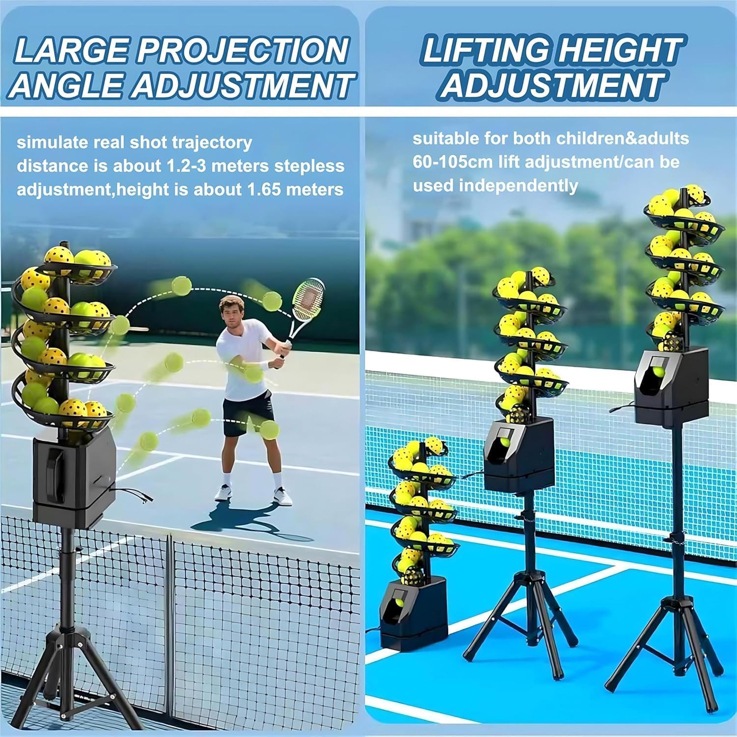 Tennis Ball Machine for Solo Practice & Training with Remote Control, 48° Oscillation, 33-Ball Capacity, Adjustable Tripod - Perfect for Forehand Drills & Skills Development