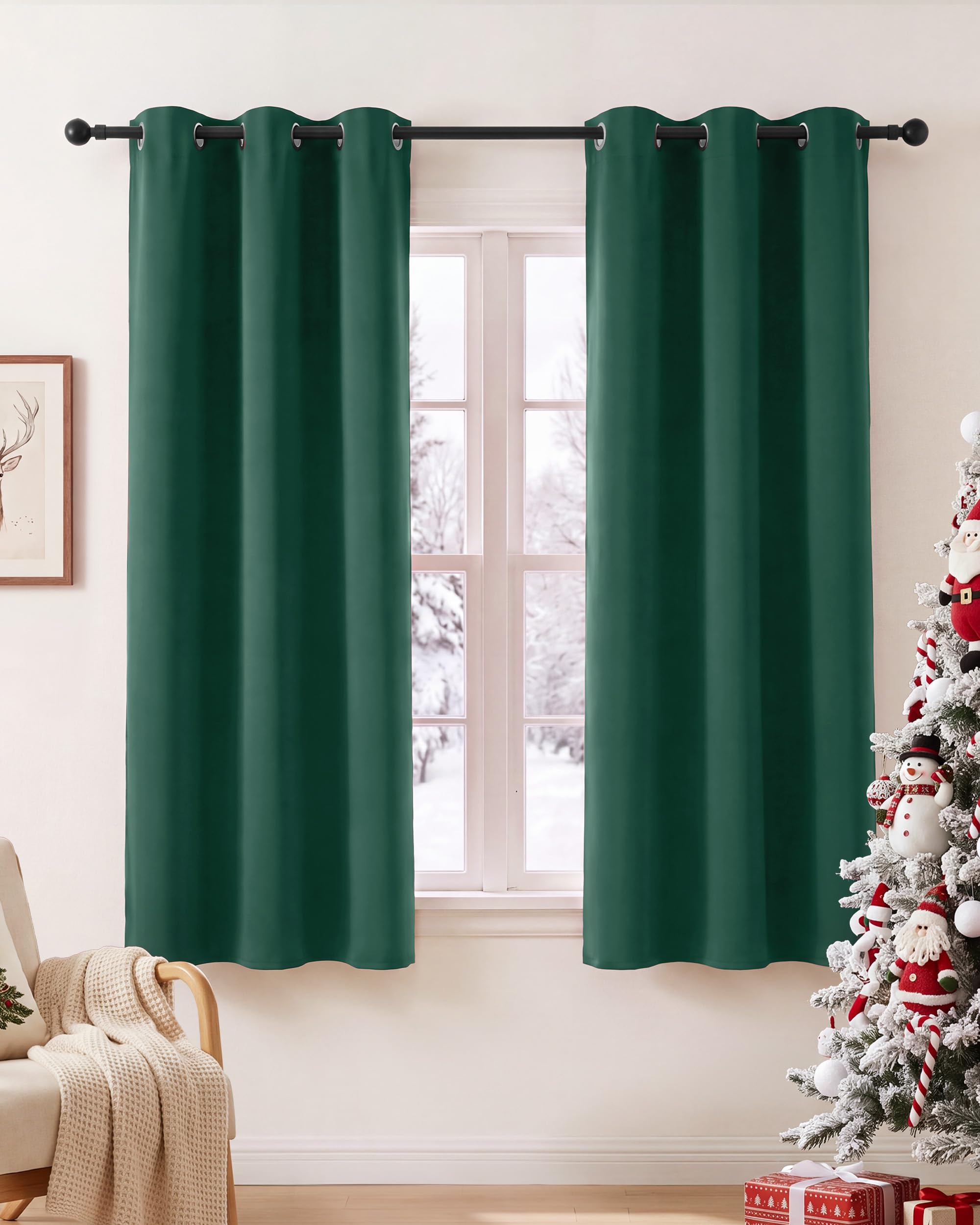 PONY DANCE Blackout Eyelet Curtains, Dark Green, 2 Panels, W42 x L54 Inch — image 1