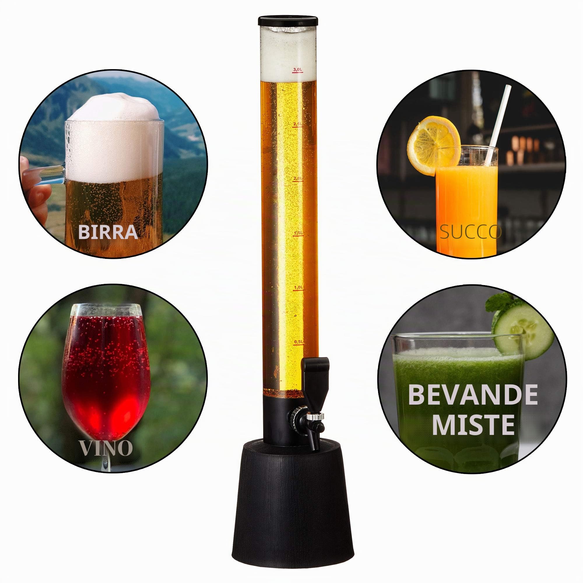 Cepewa - Erogatore di birra con spina | H 95 cm | Capacità 3 litri | Colonna per bevande | Torre di birra per divertimento alle feste