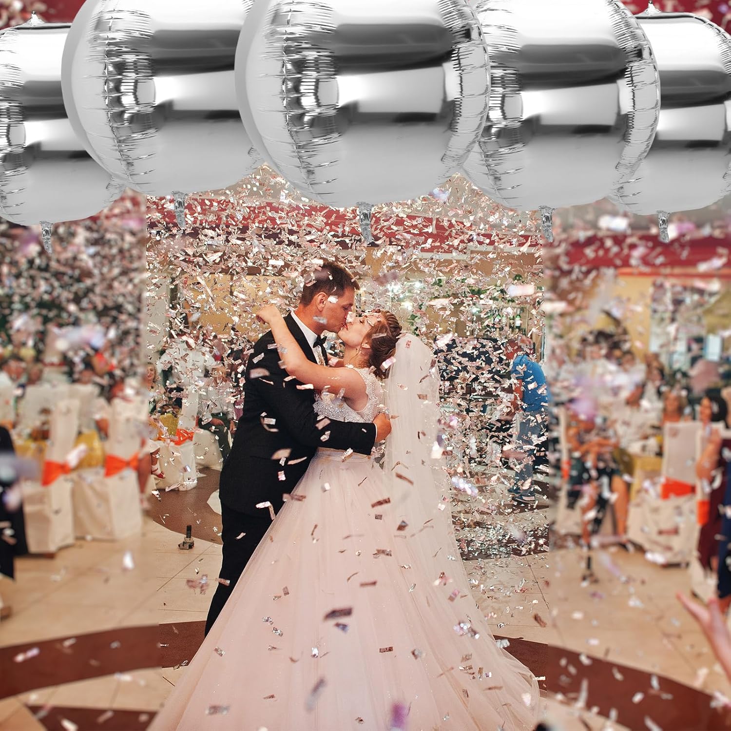 3 Pcs 32 Inch Metallic Silver Foil Giant Balloons 4d Jumbo Round Ball Large Holographic Balloons for Birthday Wedding Bridal Shower Anniversary Party Backdrop Decorations - Image 7