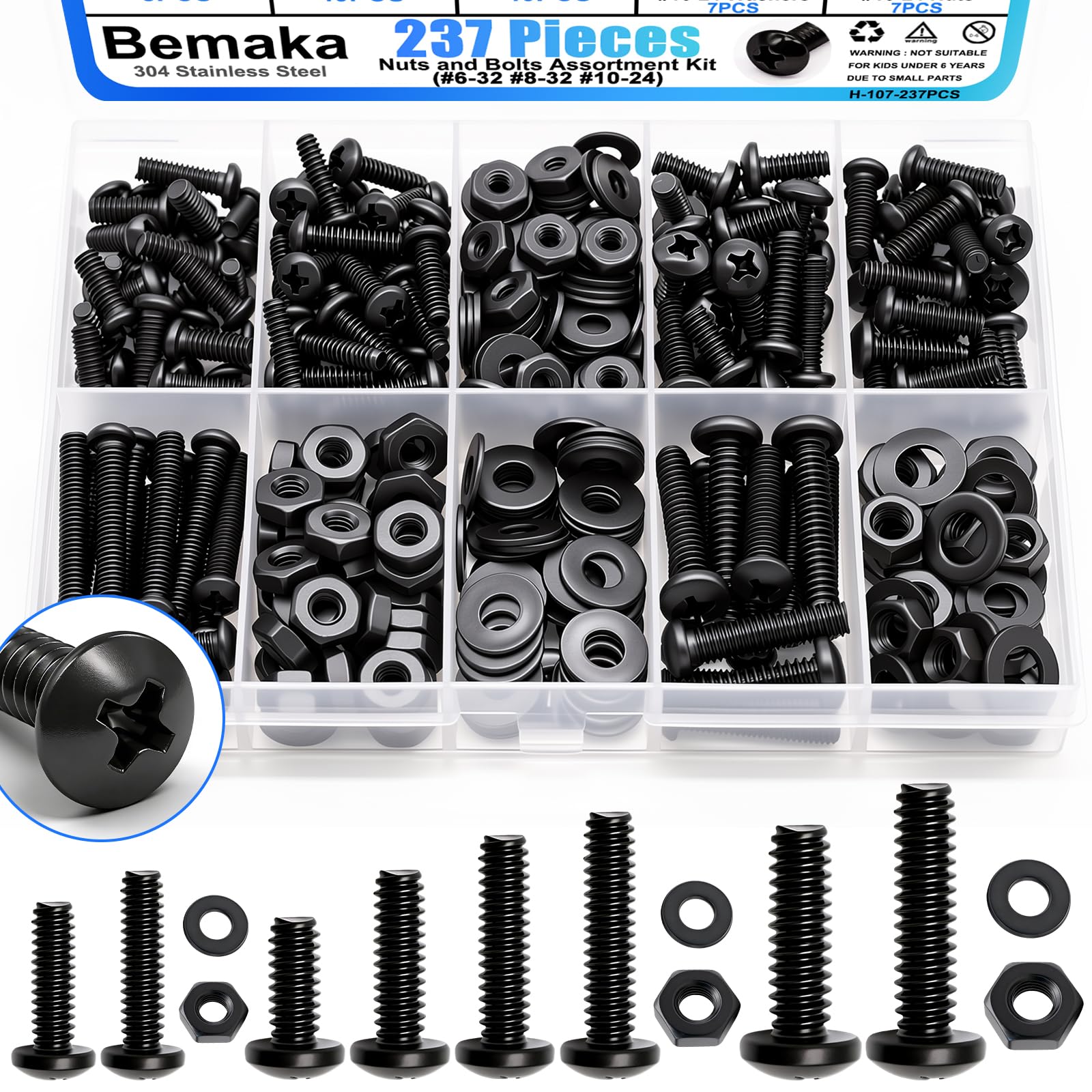 1287Pcs Nuts and Bolts Assortment Kit, 304 Stainless Steel Bolts Machine Screws Hardware Assortment Kit, Metric & SAE Phillips Pan Head Screws, Assorted Bolts, Nuts and Washers Kit — Amazon image 21
