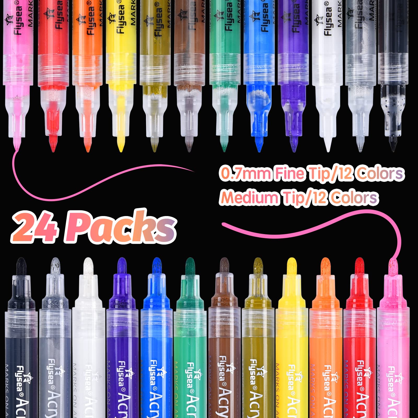 ☘️匿名配送⭐️ アクリルペイントマーカーペン30色セット 07mm 水性 アート Amazon | Ohuhu アクリルマーカーペン 30色 太・細字 アクリル