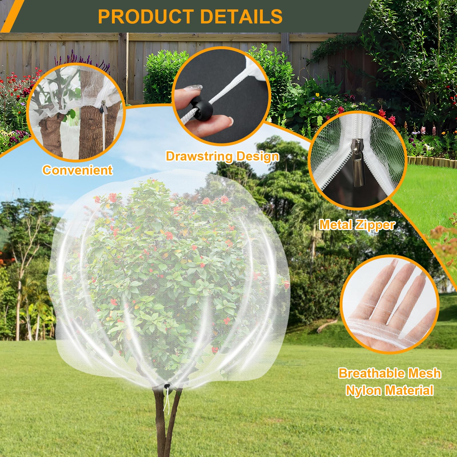 2 bolsas grandes de red para árboles frutales de 8 x 8 pies, cubierta de red para árbol con cremallera y cordón, red de malla para plantas, arándanos, arbustos, pájaros, protección de jardín,