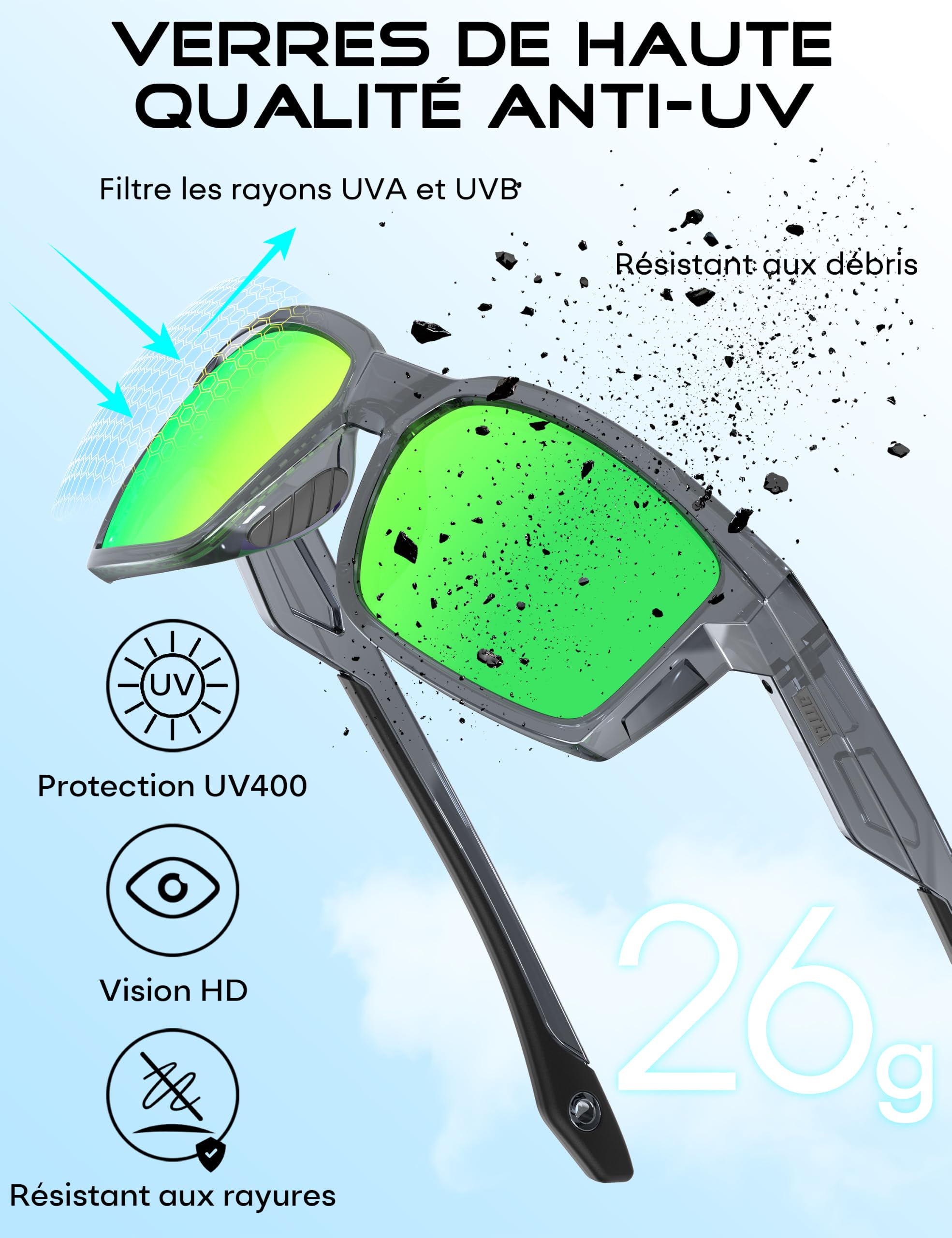 ATTCL Lunettes de Soleil de Sport Polarisées pour Homme Avec Protection UV400 Ultra Léger TR90 Flexible Cadre