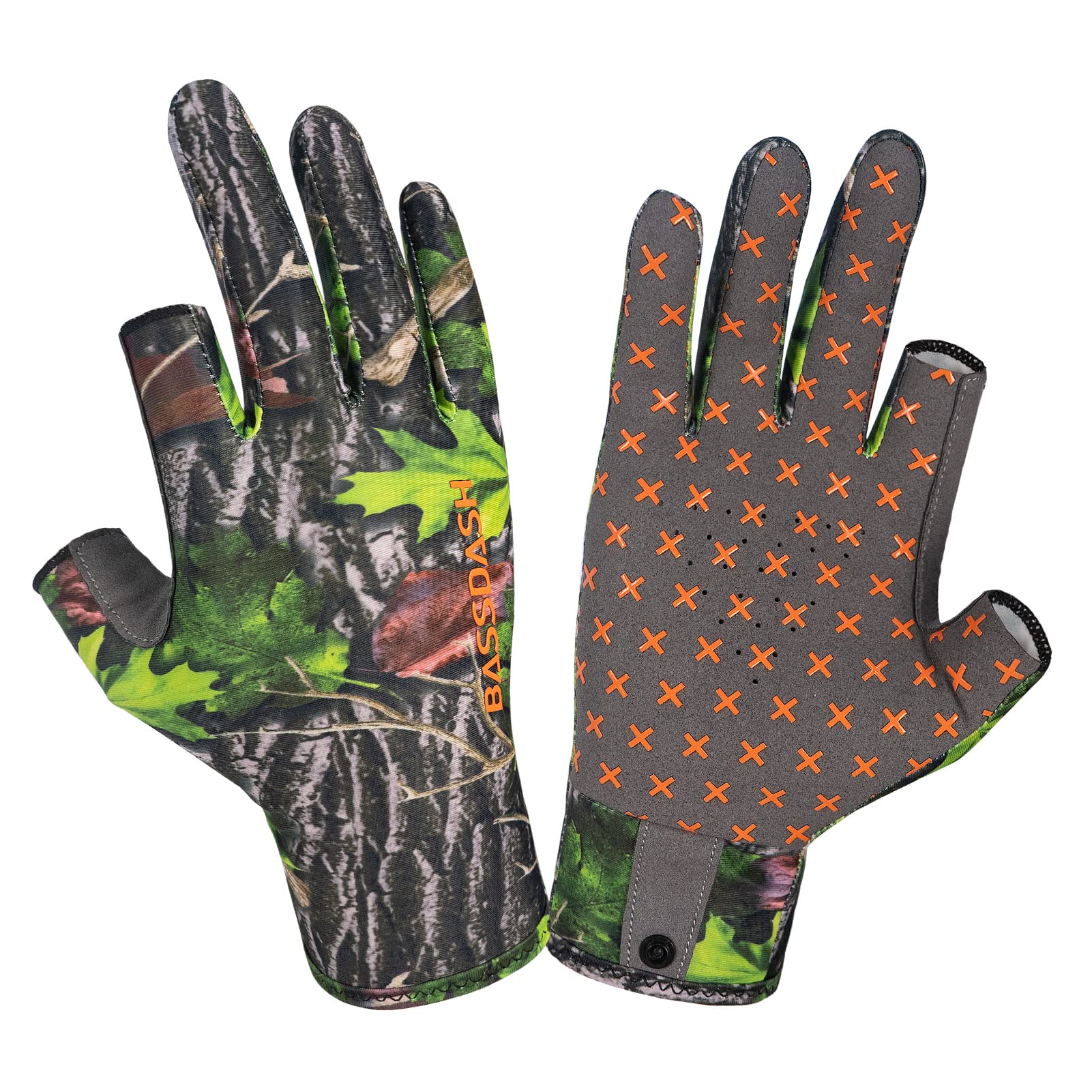 BASSDASH Guantes unisex de caza de camuflaje sin dedos para hombres y mujeres, para clima cálido UPF 50+, ligeros fotografía de pesca HG03