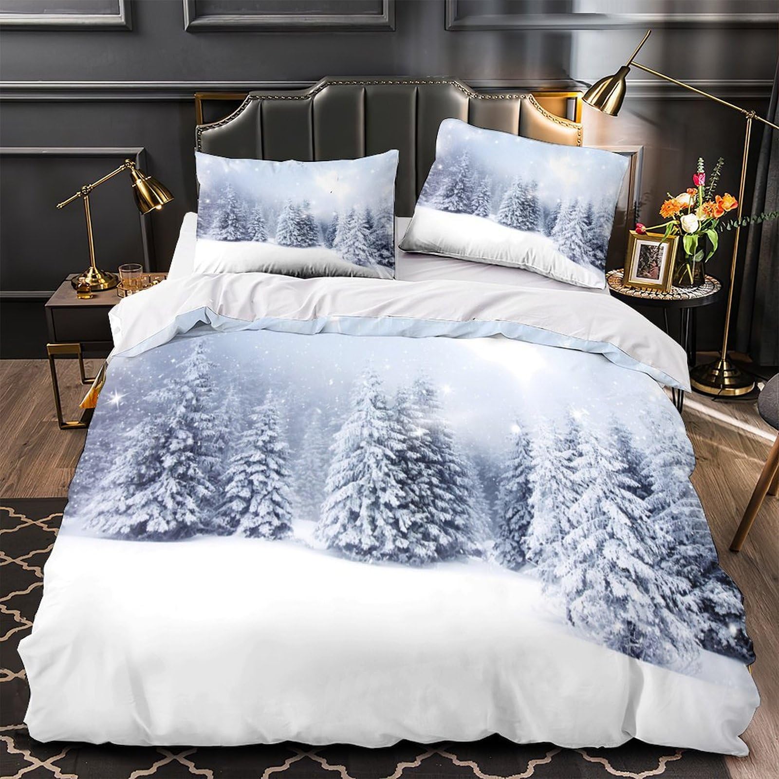 MMDASBVPE Winter Landscape Duvet Cover 3D Design Printed Machine Washable 3 Pieces Bedding Set Zipper Quilt Cover Hotel Quality Durable for Adults Kids Women Teens Youth Single（135x200cm）