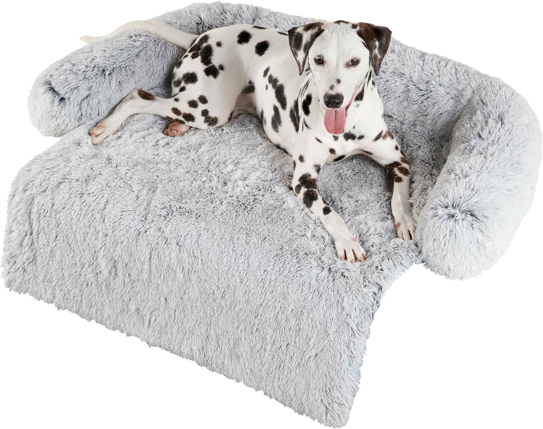 Codi Dog Bed for Couch - Calming Dogs Beds for Large Pets, Fluffy Plush Cats Mat, Anti Anxiety Pet Mats with Removable Washable Cover Protector for Sofa, Light Grey, 41x37x6 inches