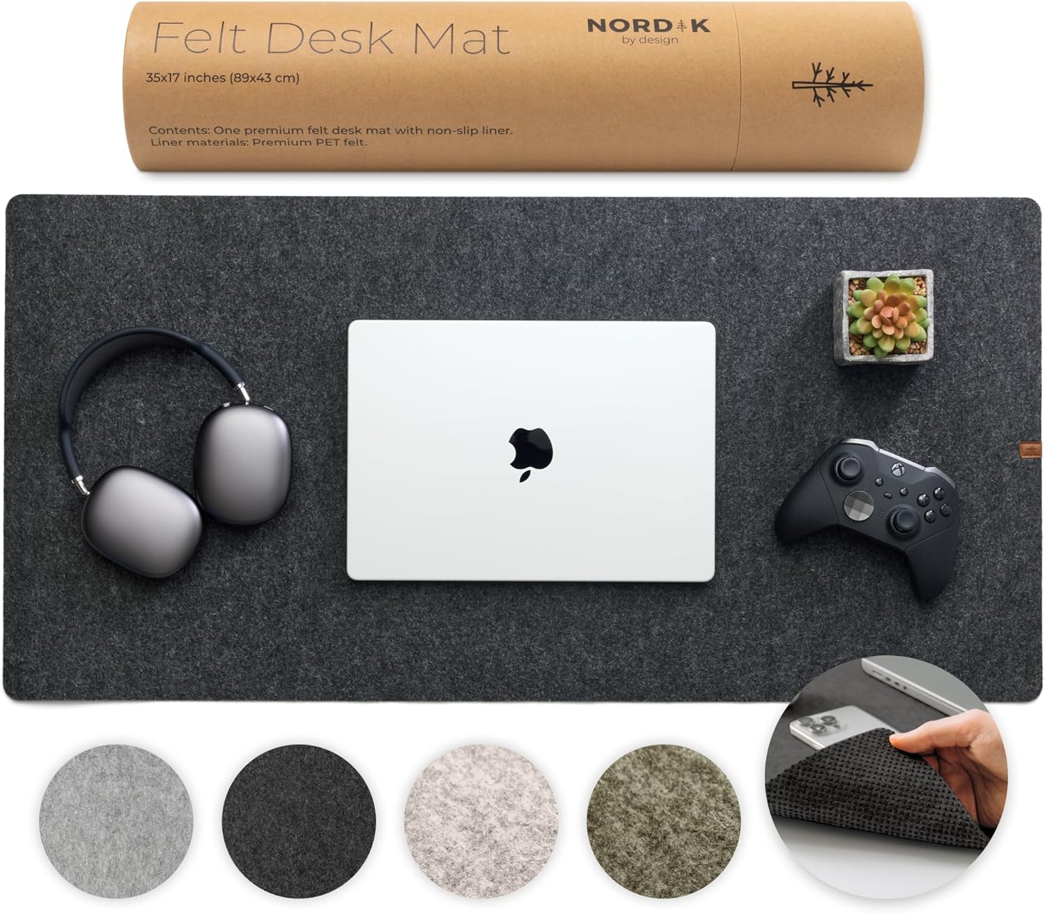 Product image of Nordik Large Felt Desk Mat - Charcoal - 35 x 17 inch - Full Desk Keyboard Mat - Computer Desk Mat for Keyboard and Mouse Pad - Desktop Mat - Large Felt Desk Pad