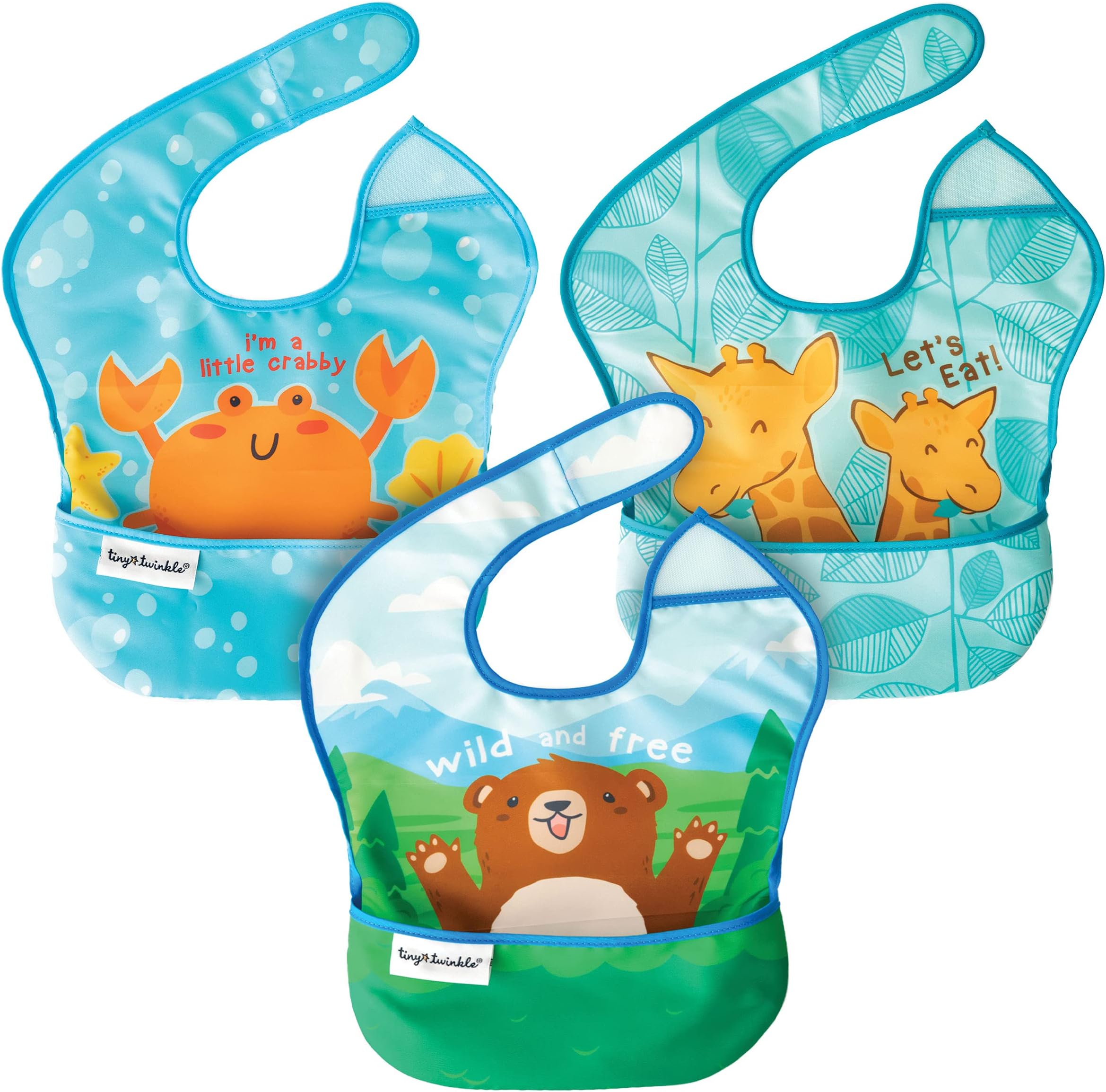 Tiny TwinkleBaby Bibs Mess Proof Baby Bib Weaning Bibs Waterproof Feeding Bibs For Toddlers 6-24months Machine Washable and Adjustable Side Closure Great for Travel Baby Food Bibs