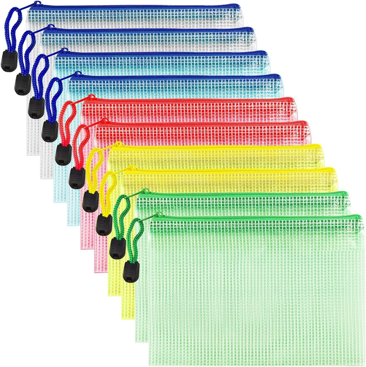 A6 Plastic Wallets, 10Pack Zip Lock Bags Mesh Document Wallet Document Folders Plastic Pockets Zipper File Wallet for School Office Homework Storage Bags Travel