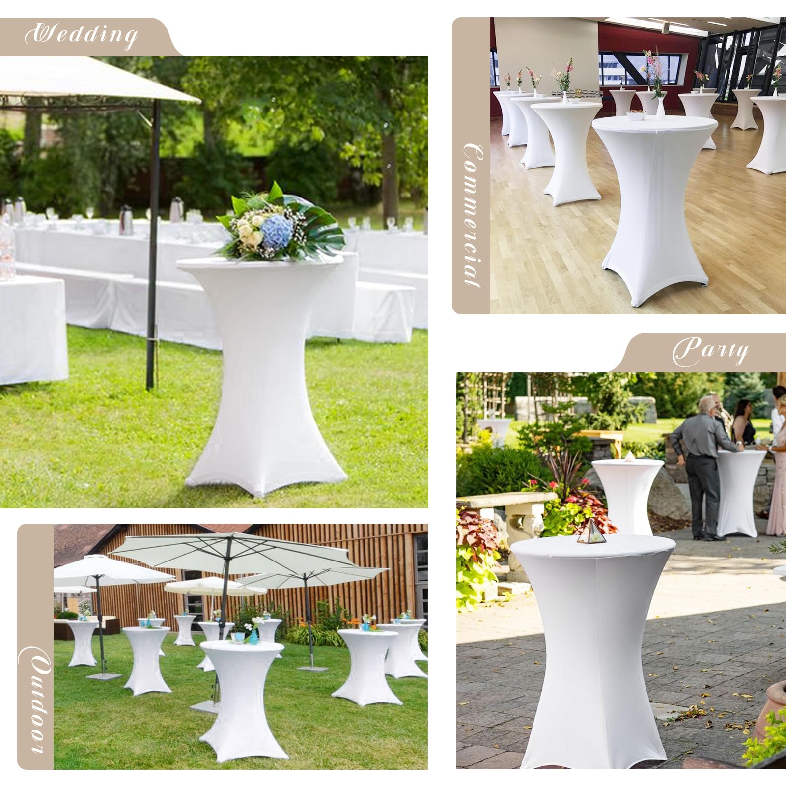 Showgeous Confezione da 10 copritavolo da Cocktail in Spandex Ø80-85 cm tovaglia da Cocktail Rotonda per Tavolo da Bar per Matrimoni (Bianco)