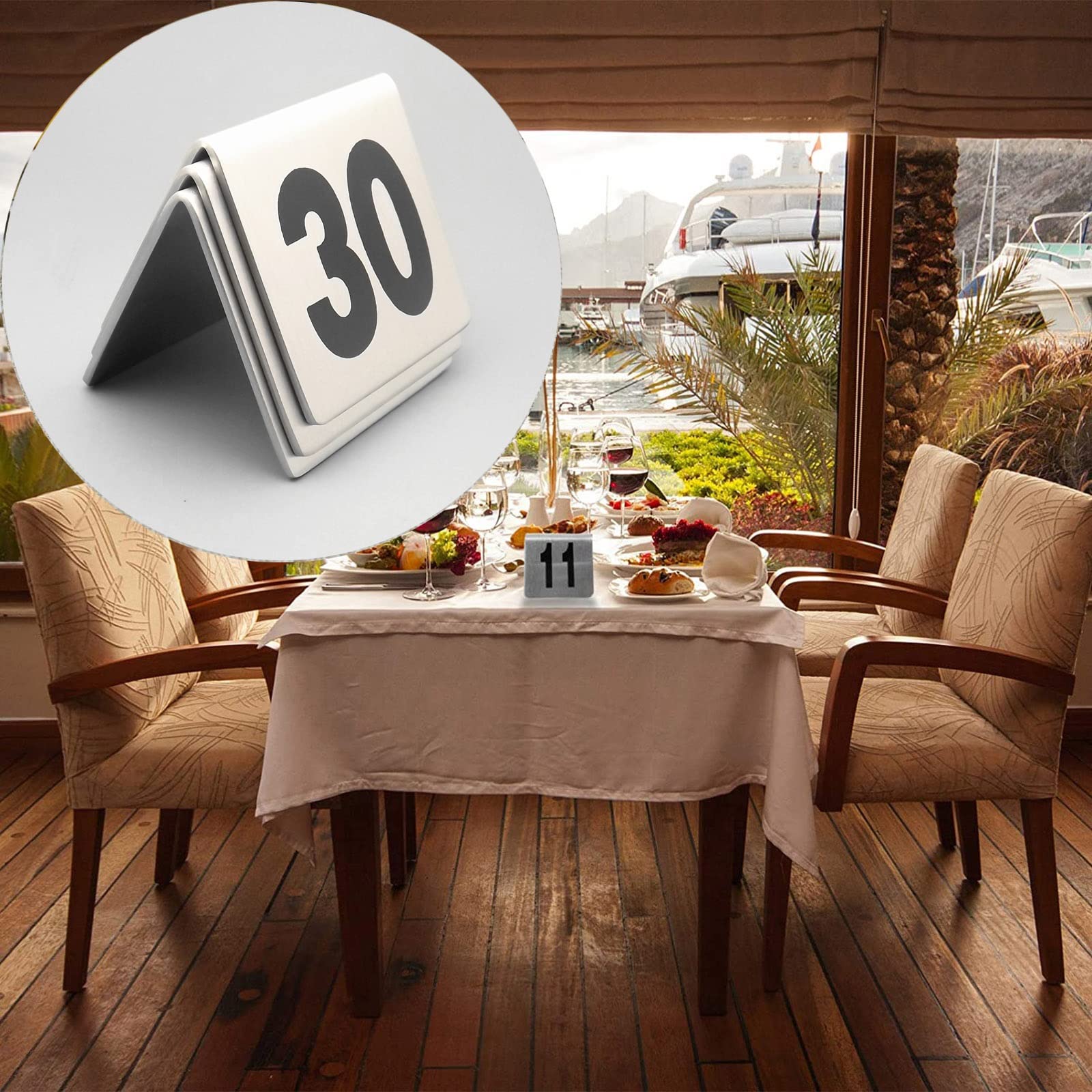 Números de mesa de acero inoxidable para bodas, recepciones, números de mesa de restaurante, carteles, resistentes, livianos, fáciles de limpiar, 1-50 1-100 tarjetas digitales de doble cara (1 a