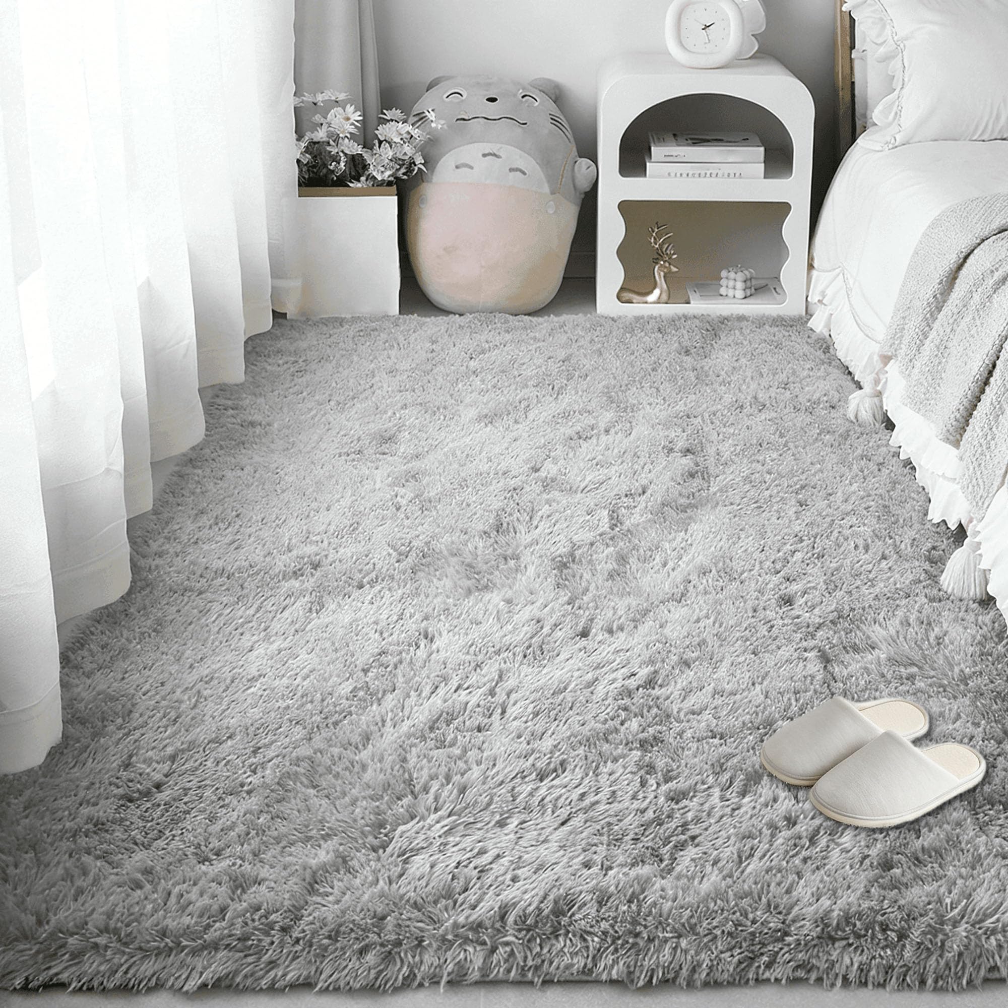 Tapis chambre 100 x 170 cm gris clair monochrome moderne lavable pour salon et couloir