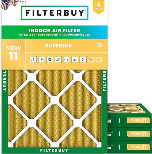 Filterbuy Filtro de aire MERV 11 de 10 x 17 x 2 pulgadas Defensa Superior contra Mascotas y Alergias (paquete de 4), filtros exteriores plisados