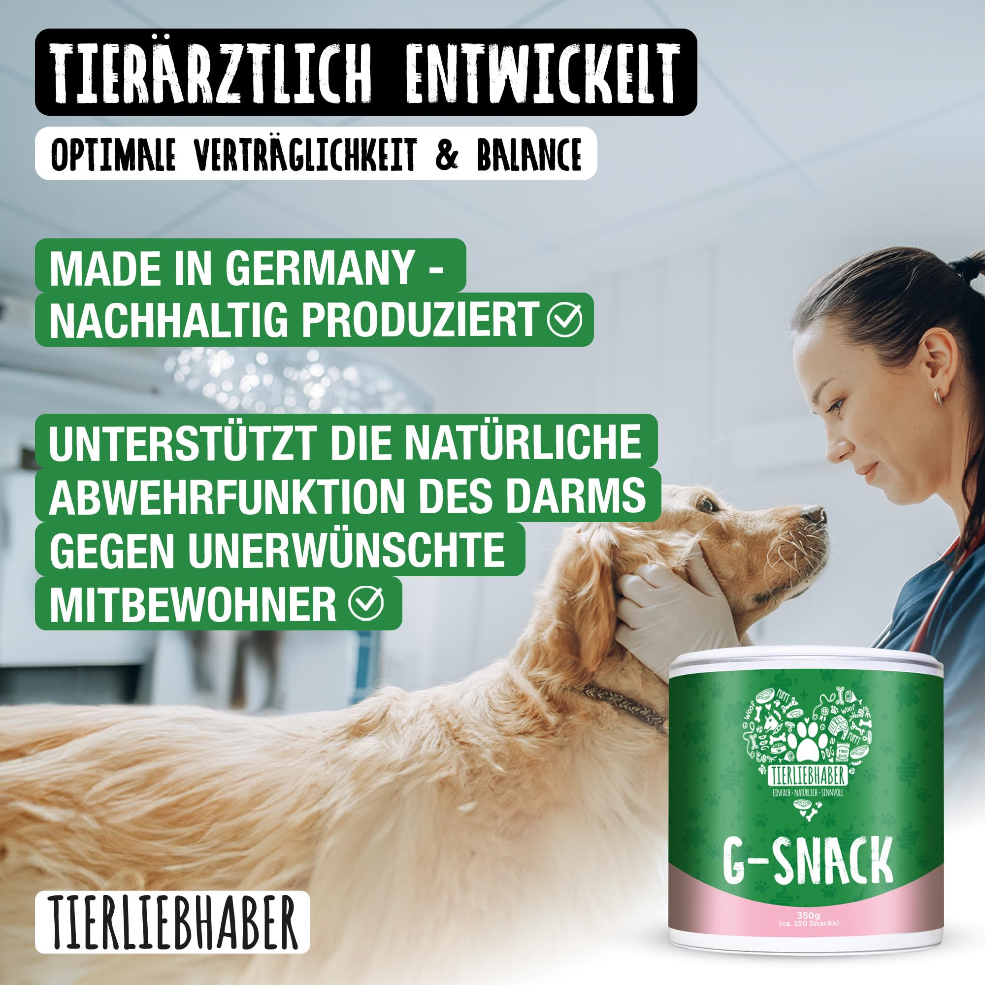 TIERLIEBHABER G-Snack Hundeleckerli – Ergänzung gegen unerwünschte Mitbewohner bei Hunden – Hunde Leckerlis zur Unterstützung bei Hund Darmflora aufbauen – 350g (ca. 115 Drops) Dog Treats