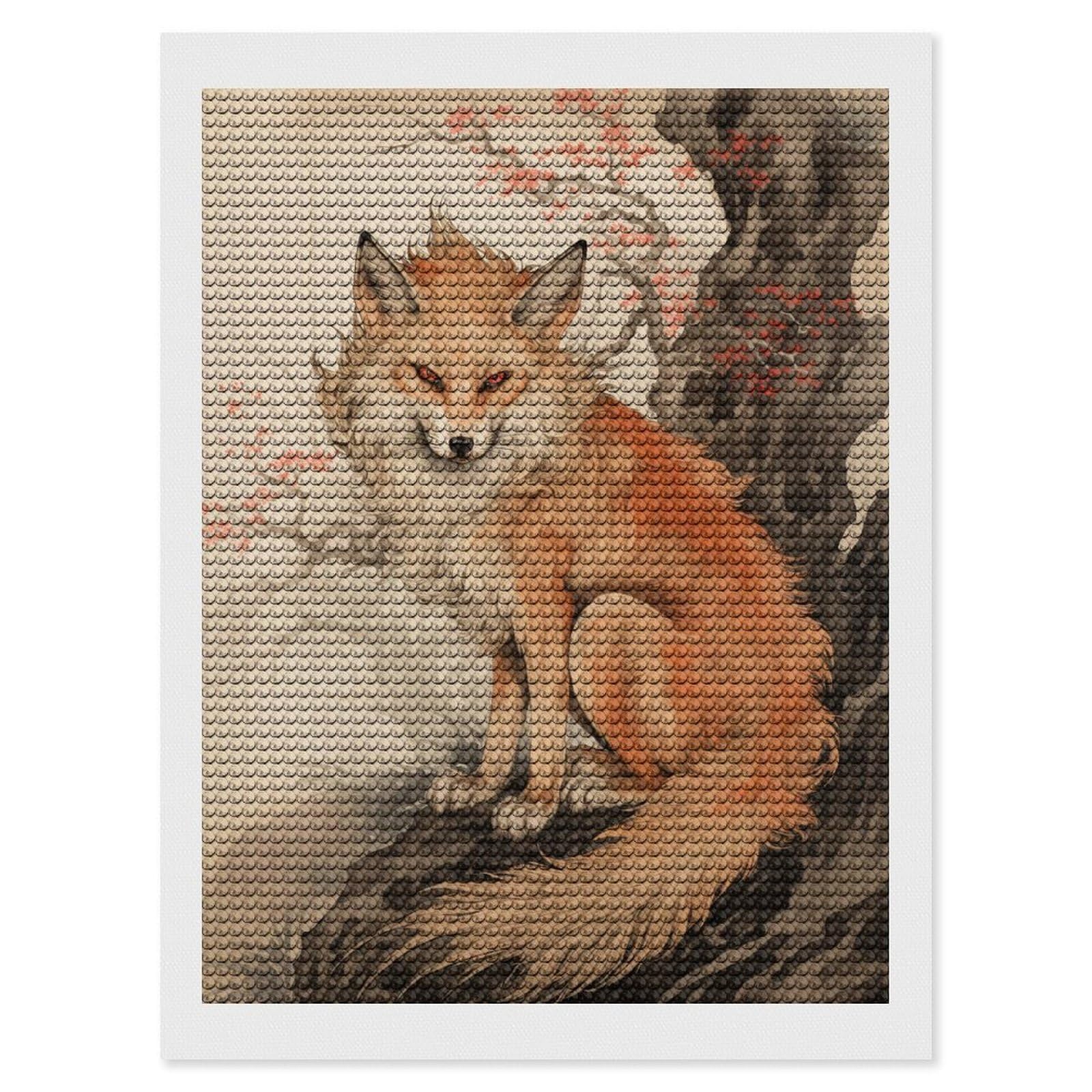 Junmoney Japan Fox Diamond Painting Kit 12"x16", Festive Craft Gift, Bedroom Decor, Full Kit Included, Creative Gift Idea