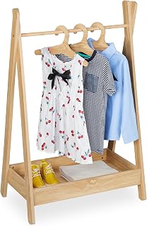 Relaxdays Perchero Infantil, Burro Ropa Niños, 98,5 x 62 x 40 cm, 3 Perchas, con Barra y Estante Zapatero, Natural, Tablero de Fibras, Bambú