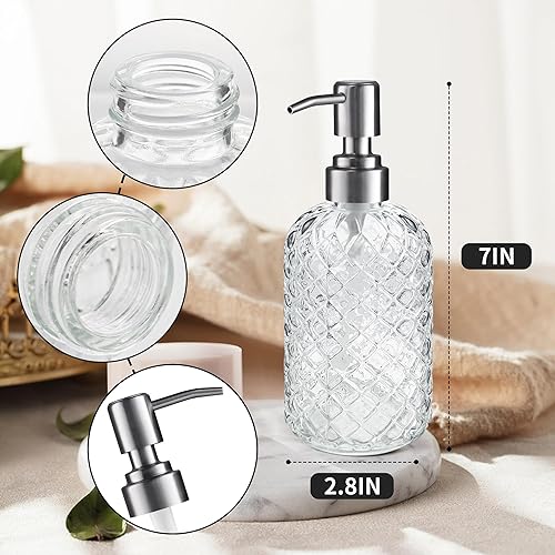 Miniatura 2 de Dispensador de jabón de vidrio recargable de 14 onzas con bomba de acero inoxidable a prueba de óxido, para dispensar jabón de manos, gel de baño,