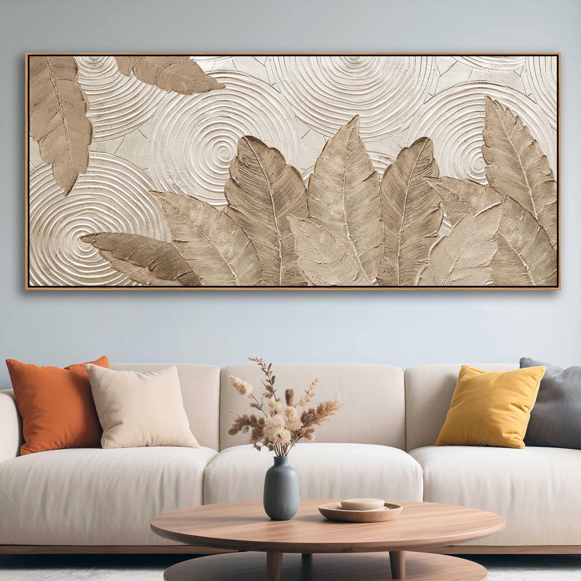 Minimalist &amp; Modern Art for Bedroom Decor Framed Abstract &amp; Textured Artwork for Walls Neutral &amp; Contemporary Beige Pictures - 3D Artwork for Living Room and Boho Style 40×87IN