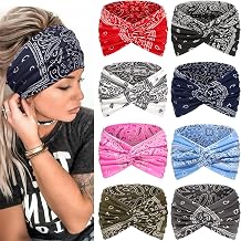 Awumbuk Wide Headbands for Women, 7.08 Inch Thick Boho Turban Style Hair Wraps, Non-Slip Moisture-Wicking Workout Headband for Sports, Yoga, Daily Fashion, 8 Pack Multi Colors blue