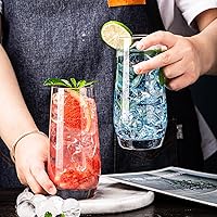 Vista 4 de Juego de 6 vasos altos de cristal, 18 onzas, tapas y pajitas de bambú, estilo vintage, resistentes a los arañazos, reutilizables, perfectos