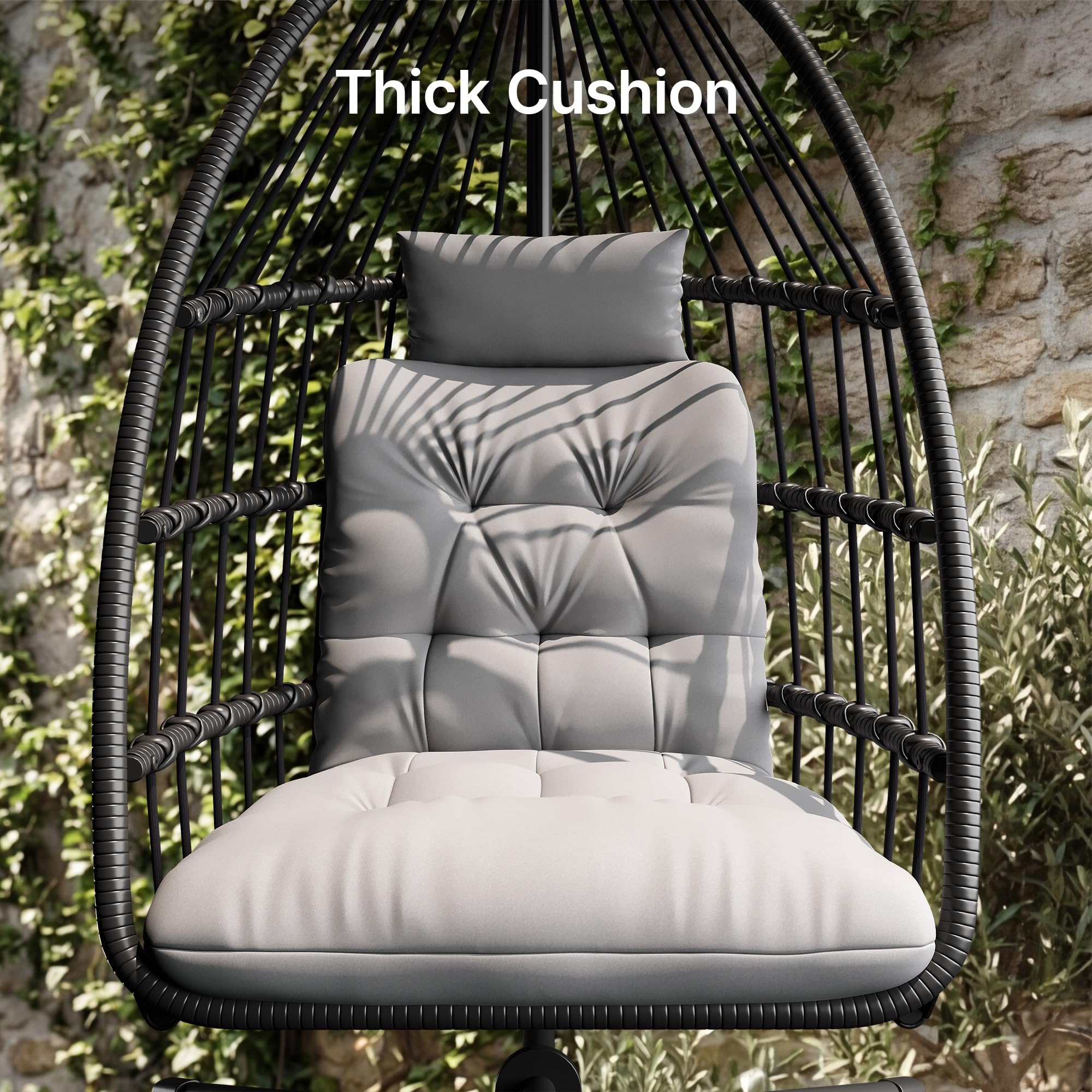 Xbro Silla Colgante de Exterior, Silla Colgante Huevo con Estructura de Acero y 4 Pies en Base, Columpio Jardin Exterior/Interior, Plegable, Capacidad 160Kg - Gris