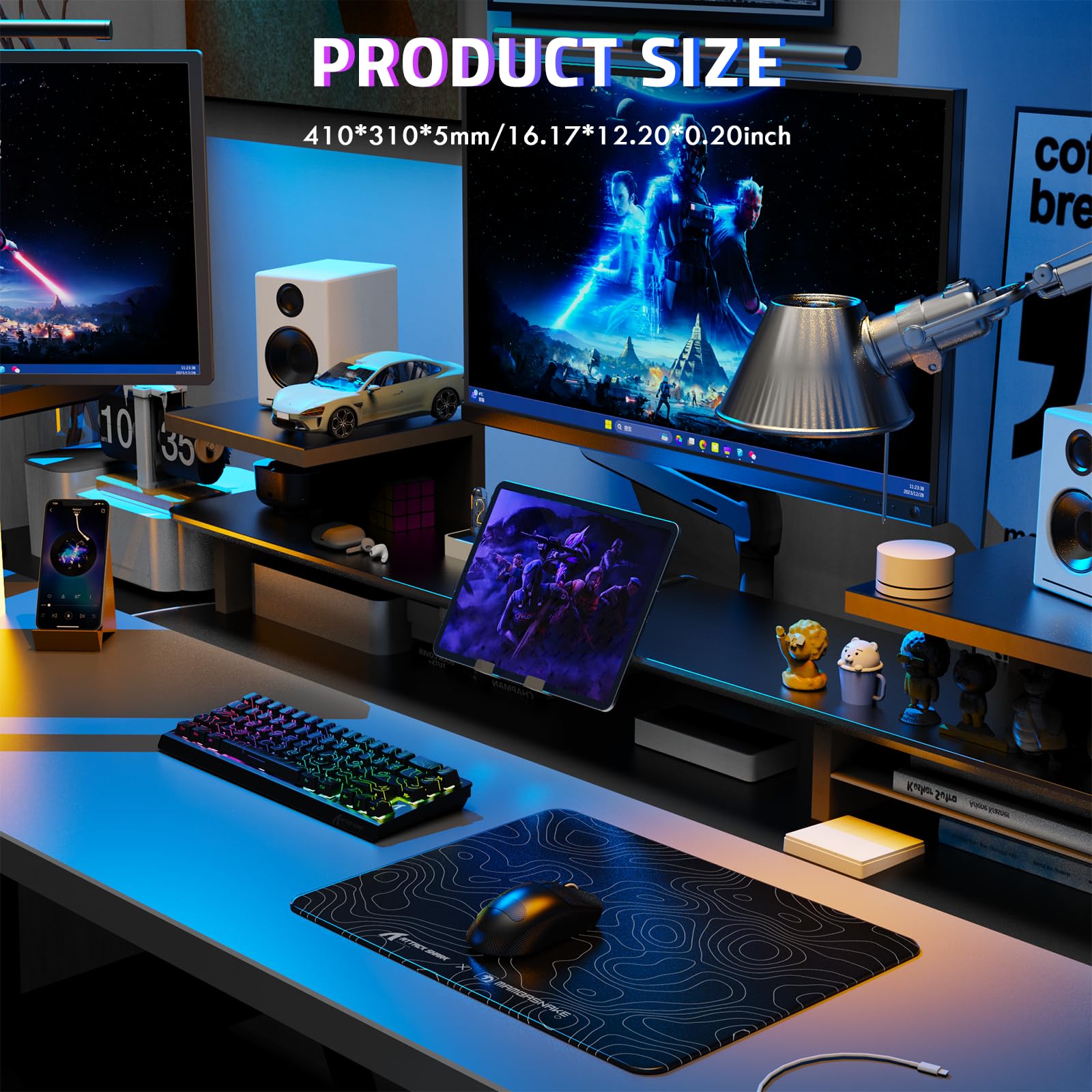 Attack Shark CM05SE Gaming-Mauspad aus Glas, Nano-Mikro-geätzte Textur, glatte Glasoberfläche, hohe Genauigkeit, schnelle Bewegung, kratzfest, PU-Leder, super rutschfeste Unterseite, kleine Größe (410