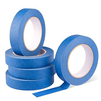 Blue Masking Tape for Painting, 5 Roll/Pack Multi Surface Painters Tape for Sharp Paint Lines, 1IN x 164FT Premium Low Tack Scrim Tape for Decorating Watercolor Canvas Framing Artists