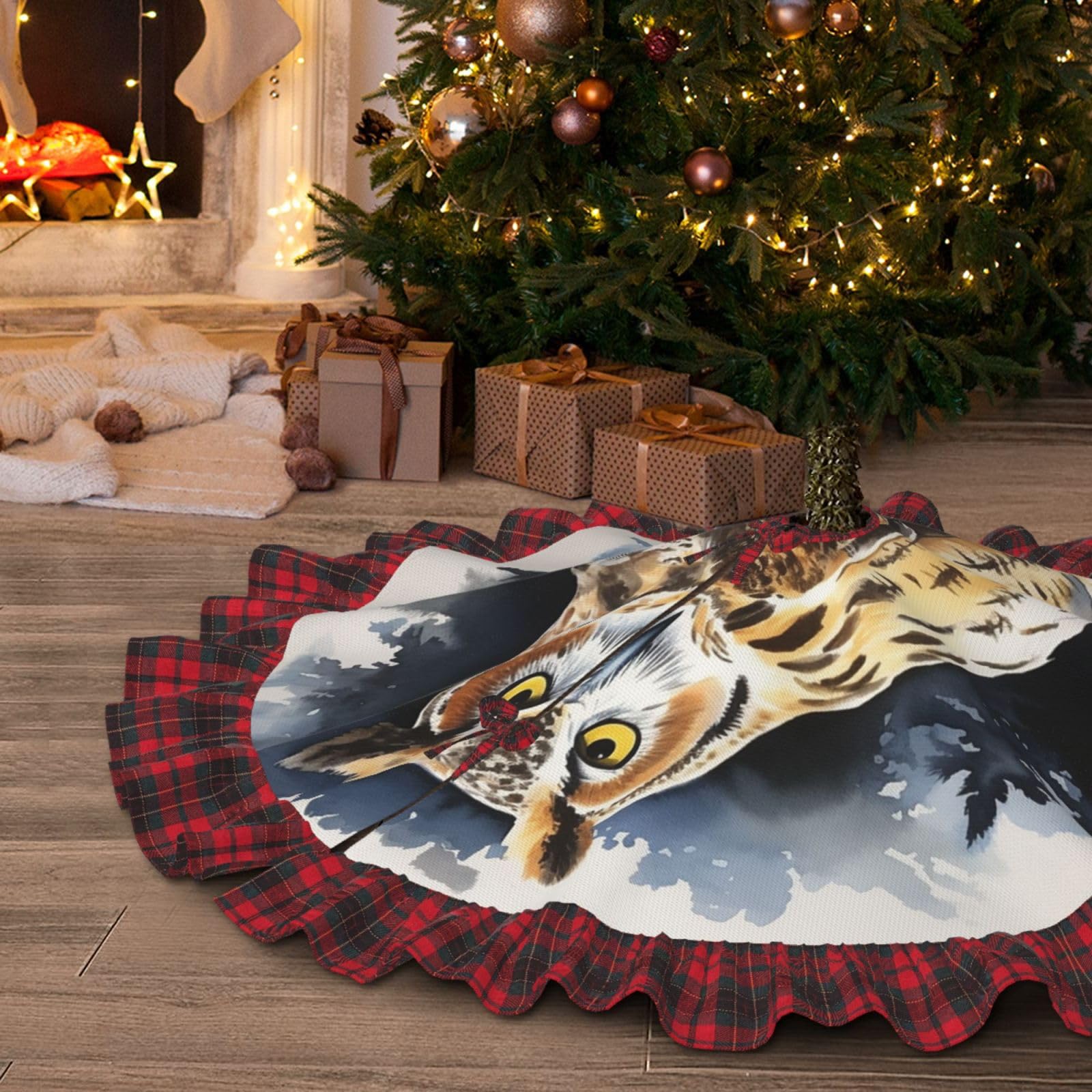 Jupe de sapin de Noël chouette pour habiller le salon lors des fêtes de fin d'année