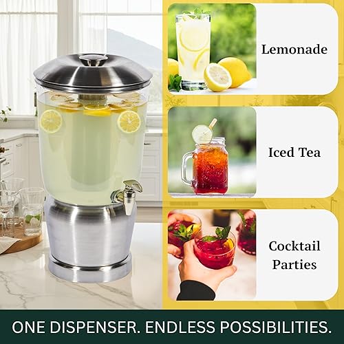 Miniatura 4 de Dispensador de bebidas con cámaras de hielo, dispensador de agua de té de limonada con grifo, jarra de acero inoxidable para bebidas, perfecto para