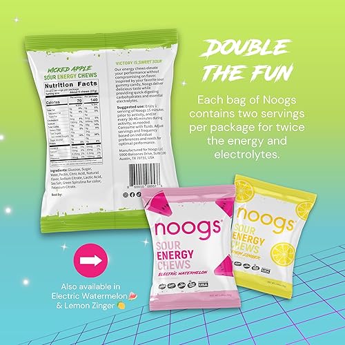 Miniatura 6 de Noogs Sour Energy - Masticables Wicked Apple, gomitas energéticas con electrolitos, alternativa a los geles para correr, vegano, sin gluten y sin