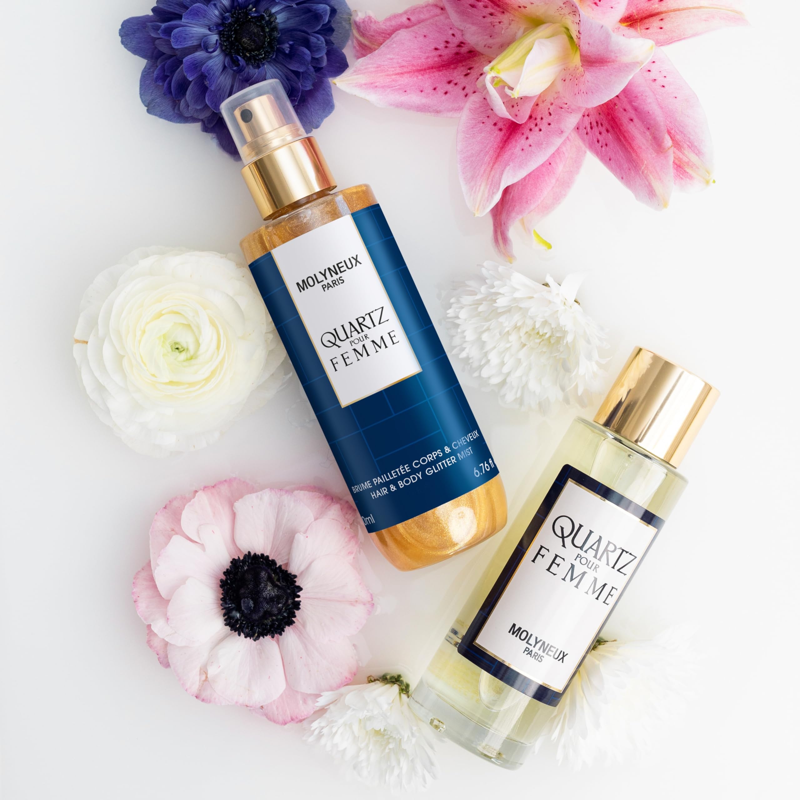 MOLYNEUX – Quartz Femme - Eau de parfum 100ml et brume pailletée 200ml, parfum femme floral fruité et brume corporelle scintillante, coffret cadeau femme