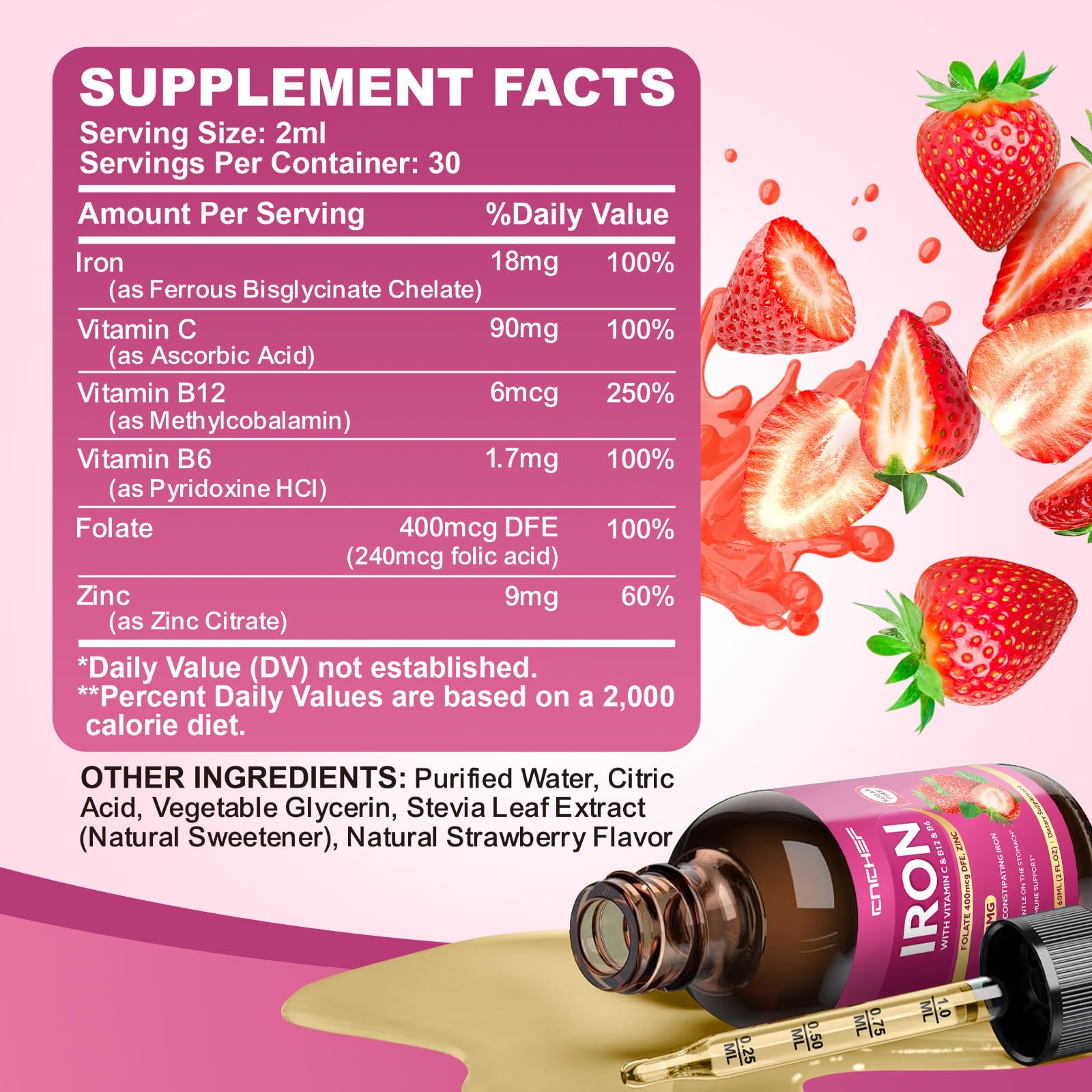 Liquid Iron Supplement for Women, Men & Kids 18mg with Vitamin C, B12, B6, Folate & Zinc | High Absorption Ferrous Bisglycinate Chelate, Natural Strawberry Flavor, Sugar-Free, Anemia & Energy Support — Amazon image 4