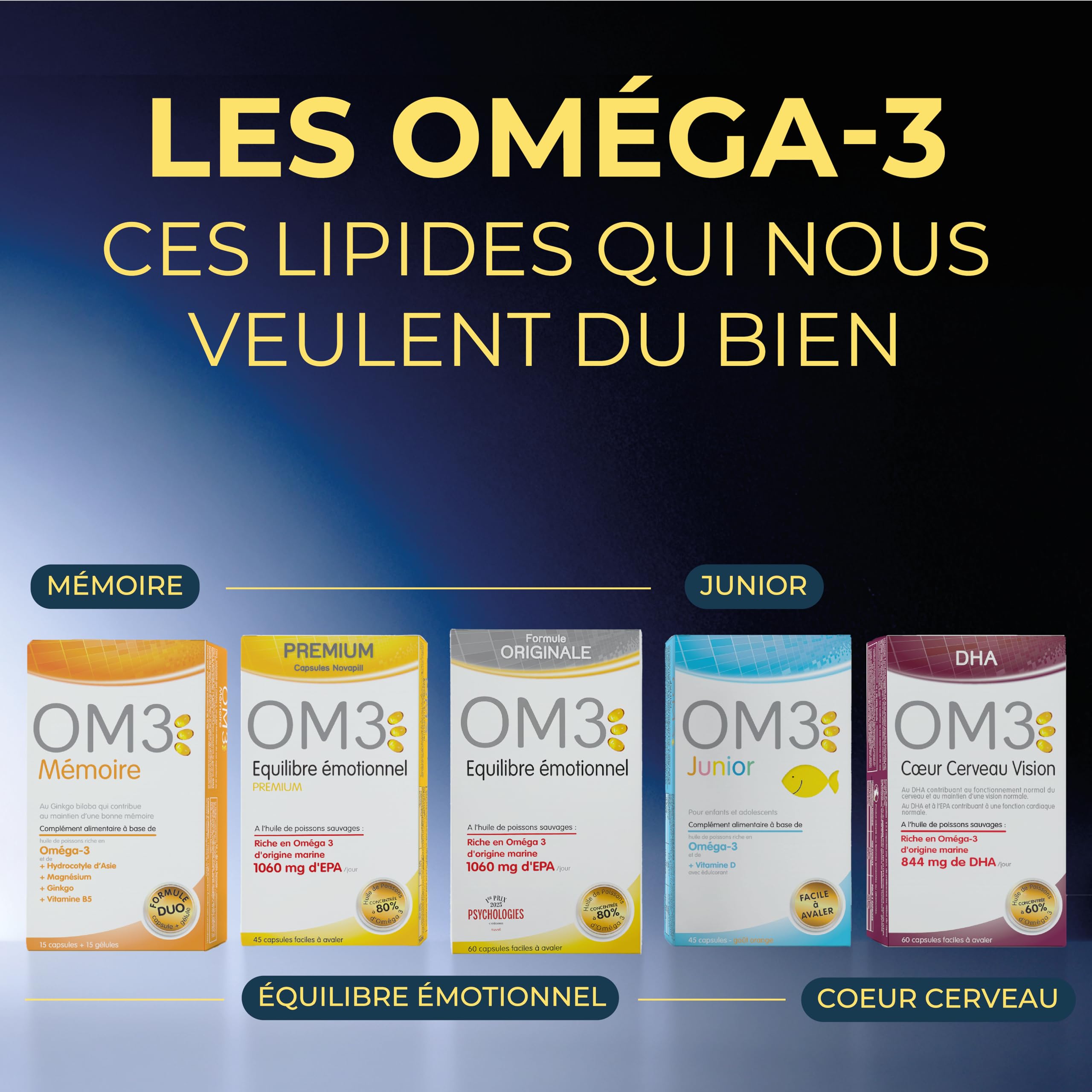 OM3 Junior - Huile de poissons EPAX riche en Oméga-3 et Vitamine D - Pour enfants et adolescents - 45 capsules à avaler ou mâcher