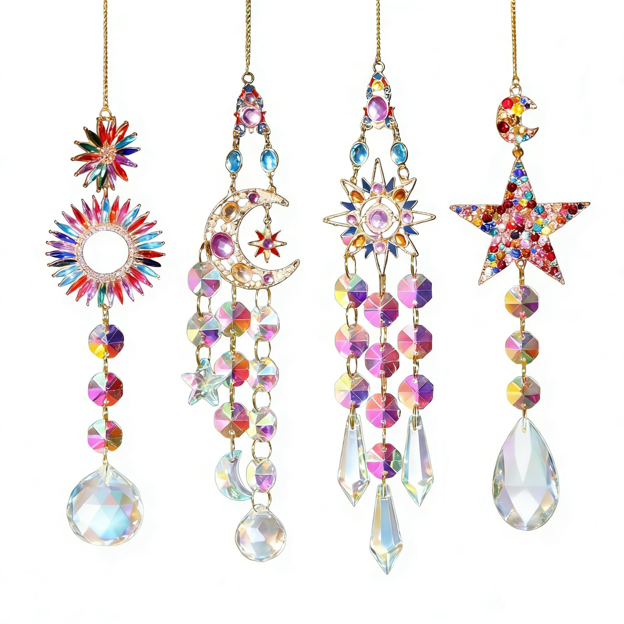 ZIBUYU® 4Pcs Crystal Sun Catcher, Hanging Ornament Sparkling Prism Rainbow Maker with Butterfly, Sun, Heart & Star Charms, Faceted Crystal Beads, Window Light Catcher, Home Decor Gift-image-20