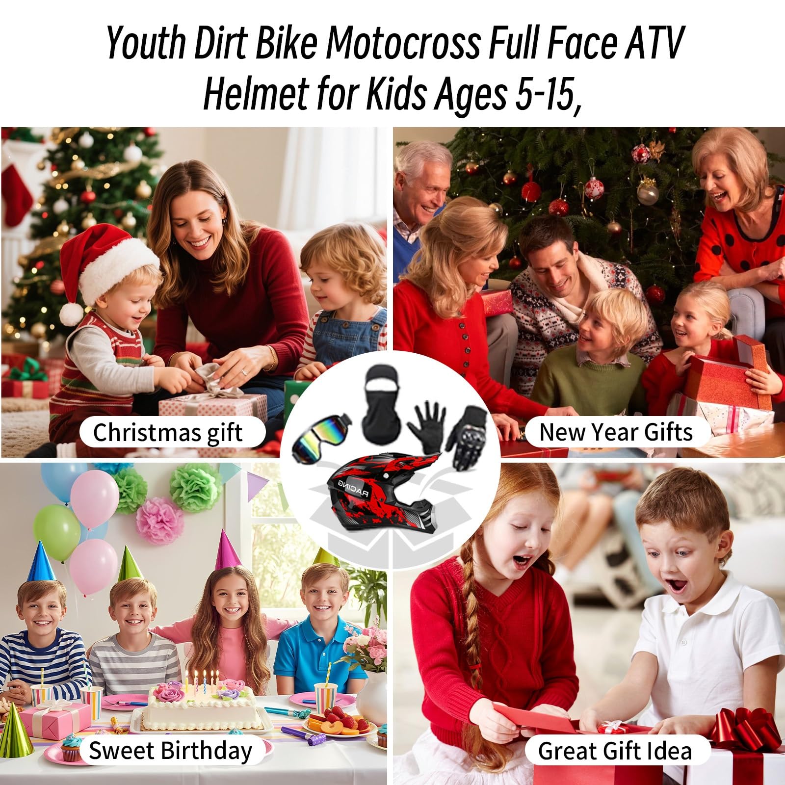 Cascos De Motocross Niño, Casco De Moto Hombre Mujer, para Niños Y Jóvenes, Integral, para Todoterreno, Calle, Motocross, BMX, MX, UTV, con Guantes, Gafas Y Máscara (Juego De 4 Piezas)