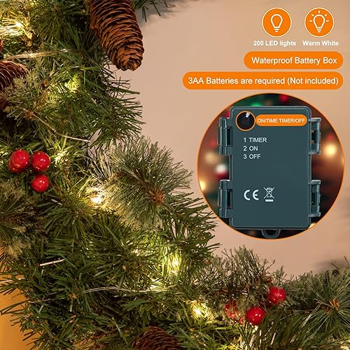 Miniatura 5 de Juego de 4 piezas de decoración navideña, corona preiluminada, guirnalda, juego de 2 árboles de entrada con bayas rojas, conos de pino y ganchos