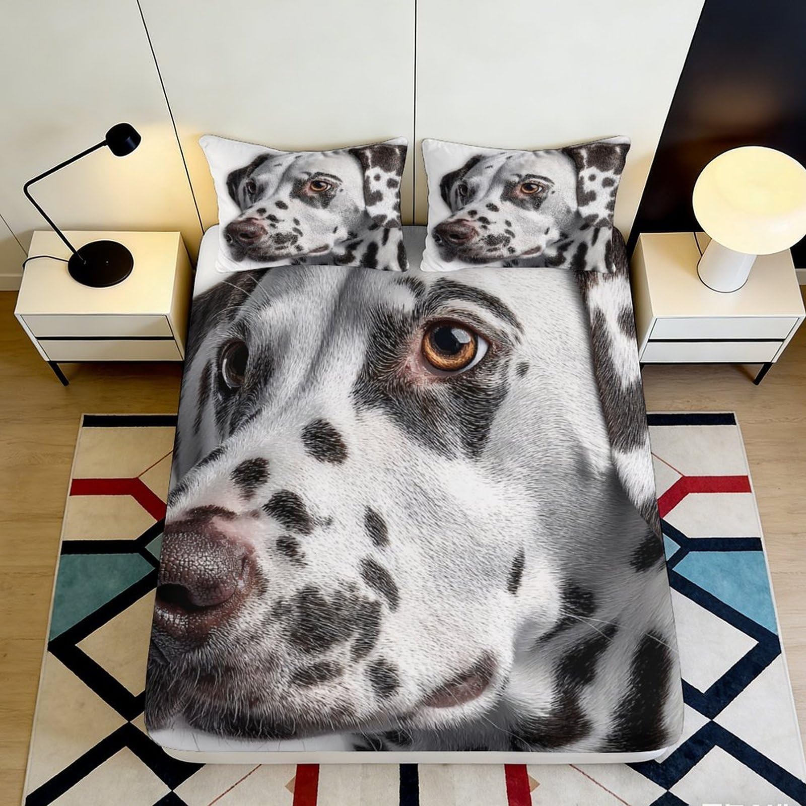 3D Printed Dalmatian Pattern Fitted Sheet Soft Microfiber Deep Pocket Non-Slip for Adults Bedroom Bedding Mattress Fitted Cover 200x200x25cm 90x200x25cm
